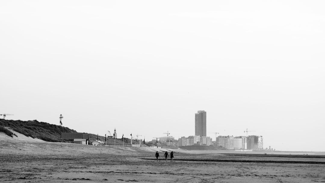 Wide sandy beach and promenade along the Belgian coast at Ostend