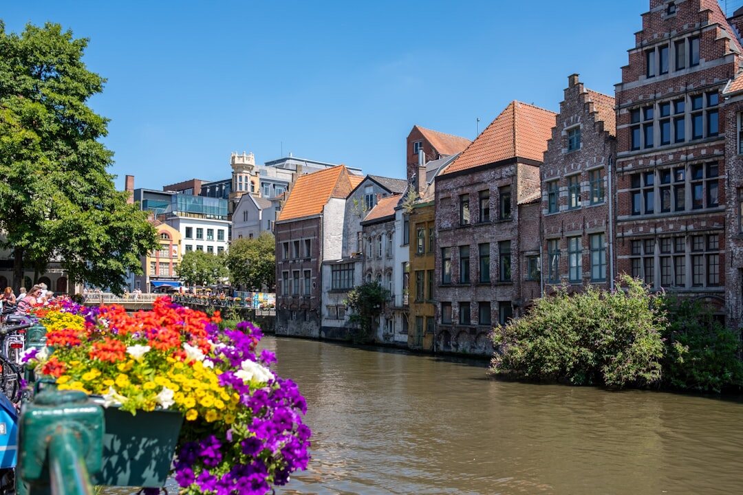Historic guild houses along the Graslei waterfront in Ghent